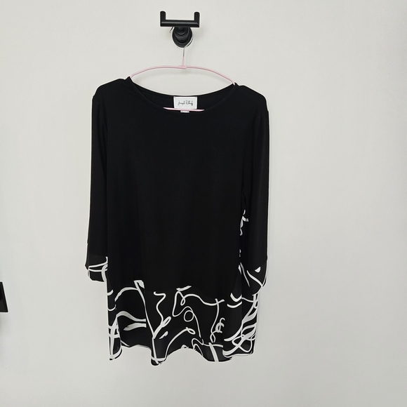 Joseph Ribkoff Tops - Joseph Ribkoff Black Tunic with White Abstract Hem